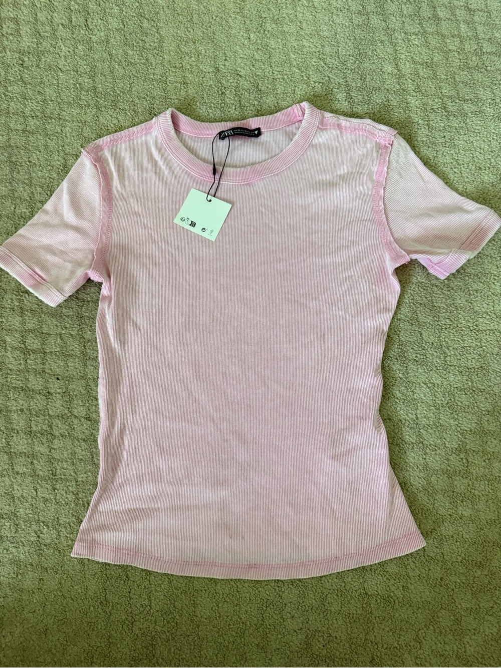 Zara Pink Ribbed Crewneck Tee